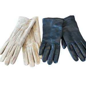 2 prs./$15 Leather ladies' gloves beige black small fit soft feel EUC Guder Aris
